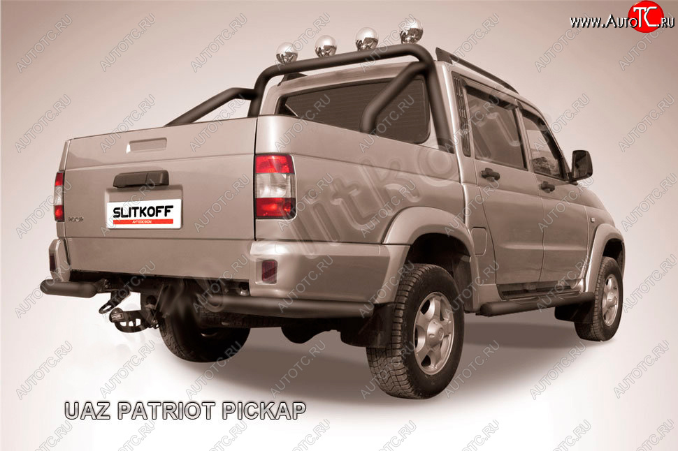 6 349 р. Защита заднего бампера Slitkoff (d76 мм, уголки)  Уаз Патриот  23632 (2008-2014) дорестайлинг пикап (Сталь с полимерным покрытием в цвет: черный)  с доставкой в г. Кемерово
