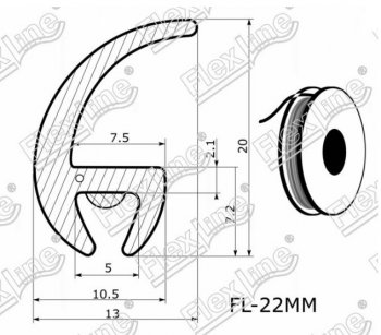 195 р. Универсальный уплотнитель FlexLine (22 mm, 1 погонный метр) Toyota Yaris XP90 седан дорестайлинг (2006-2009)  с доставкой в г. Кемерово. Увеличить фотографию 2