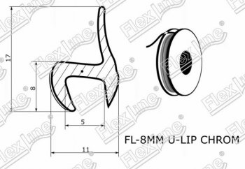 108 р. Универсальный уплотнитель FlexLine (жесткий 8 mm U-LIP, хромированная полоса, 1 погонный метр) Renault Twingo 1 (1993-2007)  с доставкой в г. Кемерово. Увеличить фотографию 2