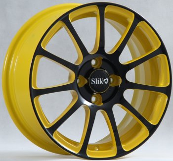 15 599 р. Кованый диск Slik Classik 6.5x15 (Желтый глянец с черной лицевой поверхностью)   (Цвет: Желтый глянец с черной лицевой поверхностью)  с доставкой в г. Кемерово. Увеличить фотографию 1