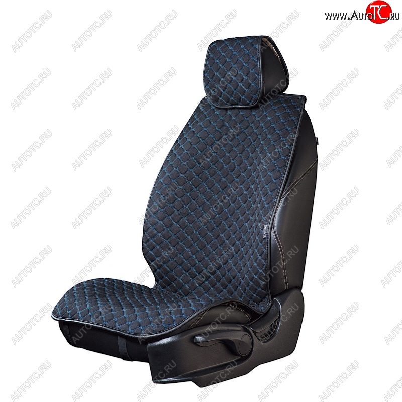 2 999 р. Универсальная накидка на сиденья Lord Autofashion Кристалл (трикотаж, 2 места)   (Чёрный с синей строчкой)  с доставкой в г. Кемерово