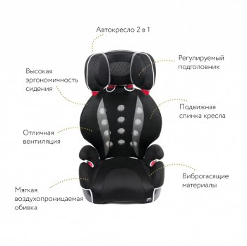 Кресло детское автомобильное Saratto Highback Junior Quattro (группа 2/3) Volkswagen Transporter T3 (1979-1990) (Цвет: черный с серым)