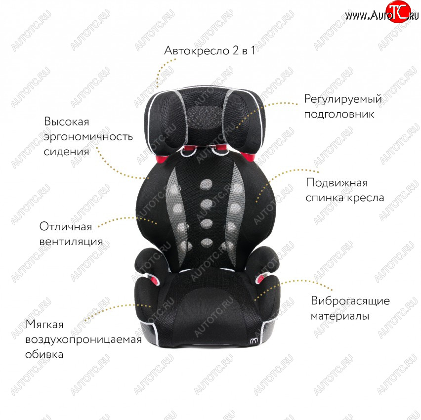 14 249 р. Кресло детское автомобильное Saratto Highback Junior Quattro (группа 2/3) Mercedes-Benz S class W221 (2006-2013) (Цвет: черный с серым)  с доставкой в г. Кемерово