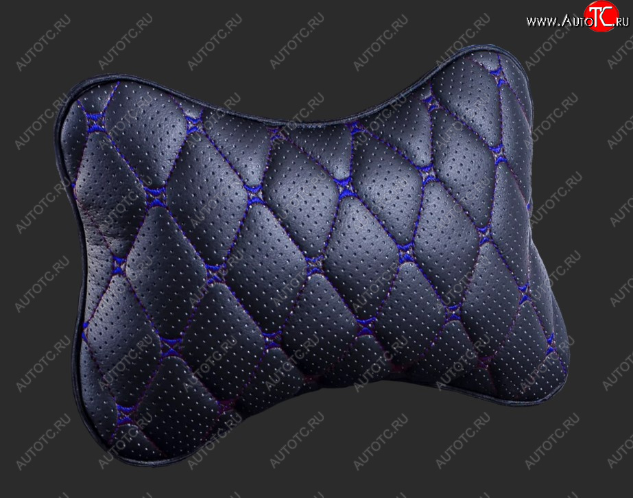 349 р. Подушка-косточка Lord Autofashion Байрон (экокожа)   (Черный, строчка синяя)  с доставкой в г. Кемерово