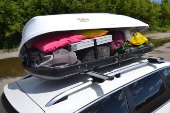 28 499 р. Автобокс PT GROUP (510л., 210х45х81, двустороннее открывание) Turino Sport белый Mazda Atenza GG седан дорестайлинг (2002-2005) (Белый)  с доставкой в г. Кемерово. Увеличить фотографию 3