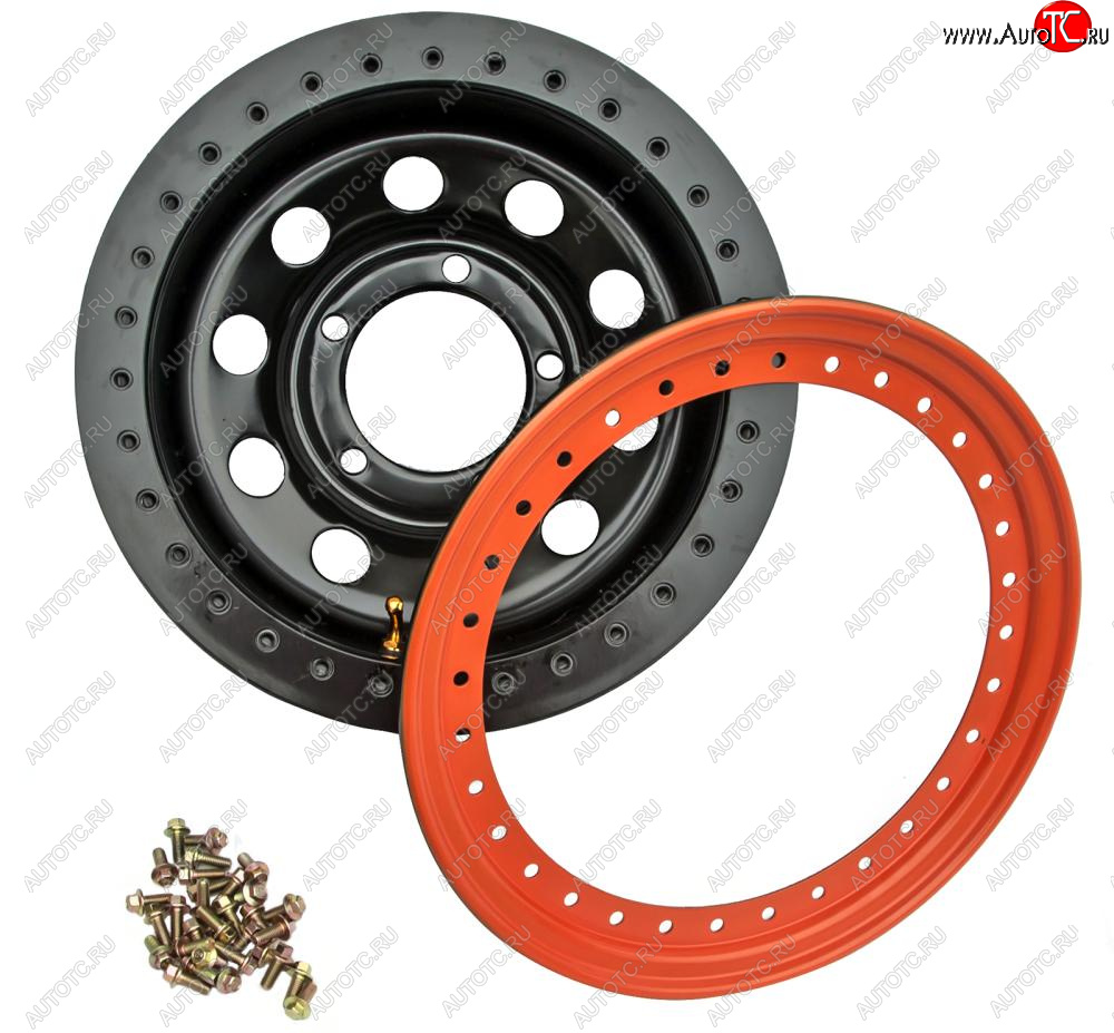 11 829 р. Штампованый диск OFF-ROAD Wheels (стальной усиленный с бедлоком, круг - черный/оранжевый). 8.0 x 15    с доставкой в г. Кемерово