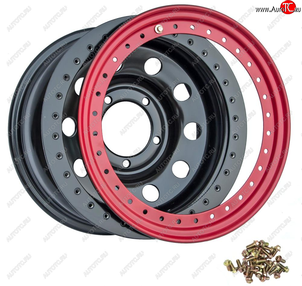 13 479 р. Штампованый диск OFF-ROAD Wheels (стальной усиленный с бедлоком, круг - черный/красный). 10.0 x 16 Audi Q5 8R дорестайлинг (2008-2012)  с доставкой в г. Кемерово