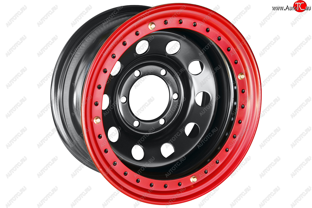 15 349 р. Штампованый диск OFF-ROAD Wheels (стальной усиленный с бедлоком, круг - черный/красный). 8.0 x 16    с доставкой в г. Кемерово