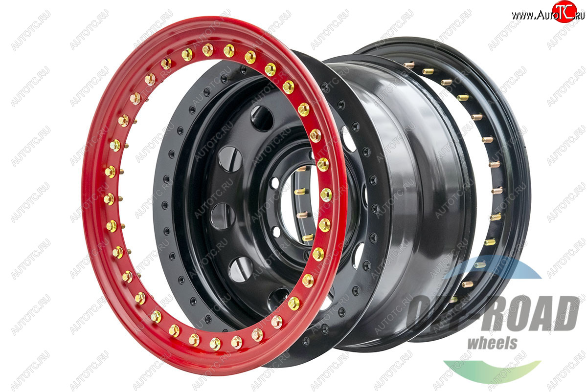 15 349 р. Штампованый диск OFF-ROAD Wheels (стальной усиленный с двойным бедлоком, круг - черный/красный). 8.0 x 16    с доставкой в г. Кемерово