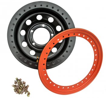 5 299 р. Штампованый диск OFF-ROAD Wheels (стальной усиленный с бедлоком, круг - черный/оранжевый). 10.0 x 15    с доставкой в г. Кемерово. Увеличить фотографию 2