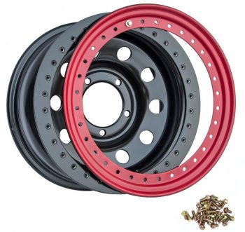11 829 р. Штампованый диск OFF-ROAD Wheels (стальной усиленный с бедлоком, круг - черный/красный). 8.0 x 15    с доставкой в г. Кемерово. Увеличить фотографию 2