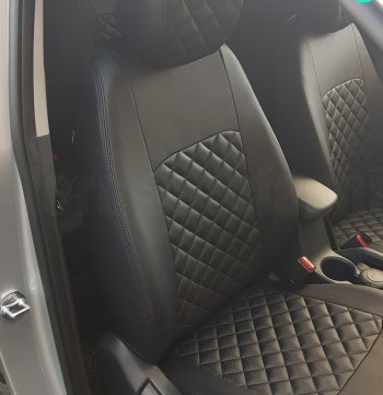 9 449 р. Чехлы для сидений Lord Autofashion Турин Ромб (экокожа) Лада Калина 1119 хэтчбек (2004-2013) (Чёрный, вставка чёрная, строчка чёрная)  с доставкой в г. Кемерово. Увеличить фотографию 3