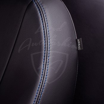 7 199 р. Чехлы для сидений Lord Autofashion Турин Ромб (экокожа)  Лада 2107 (1982-2012) (Черный, вставка черная, строчка синяя)  с доставкой в г. Кемерово. Увеличить фотографию 2