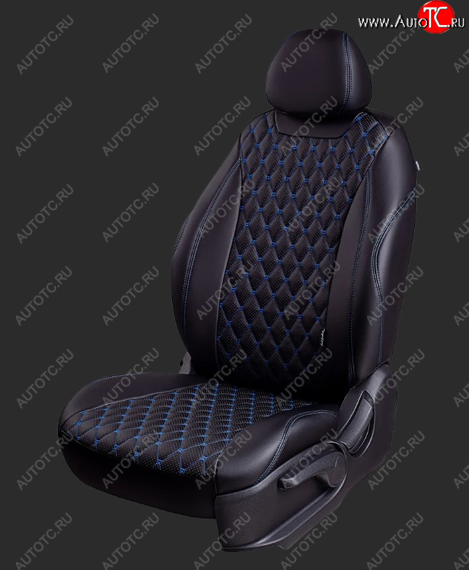 9 799 р. Чехлы для сидений Lord Autofashion Байрон (экокожа) Лада 2109 (1987-2004) (Черный, вставка черная, строчка синяя)  с доставкой в г. Кемерово