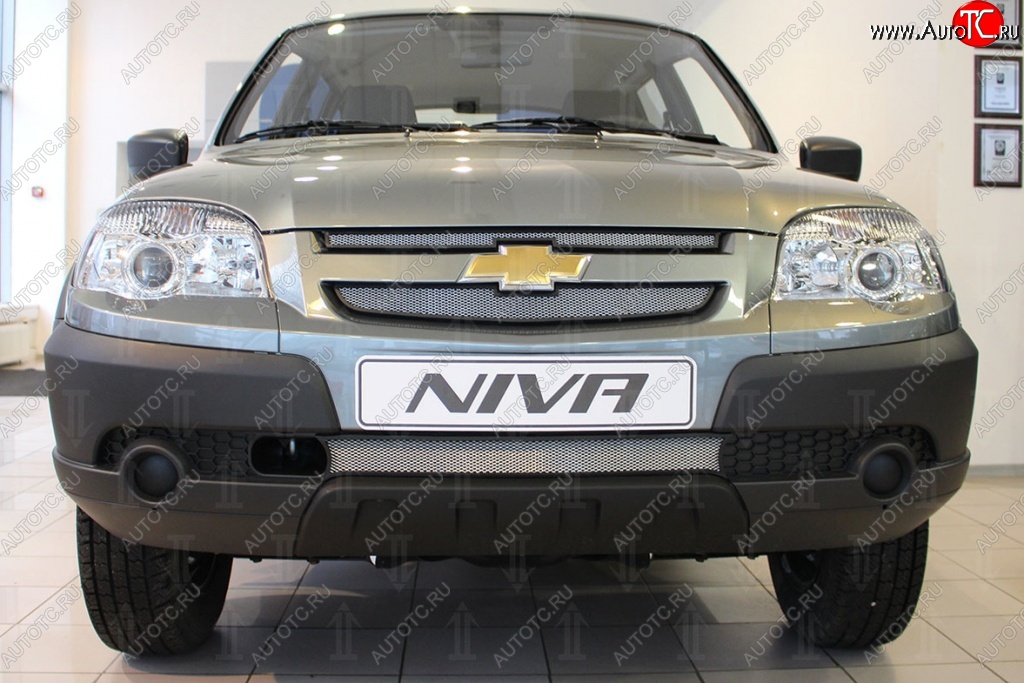 2 279 р. Защитная сетка на бампер Russtal (хром, 3 части)  Chevrolet Niva  2123 (2002-2008), Лада 2123 (Нива Шевроле) (2002-2008)  с доставкой в г. Кемерово