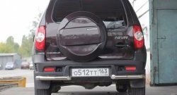 6 299 р. Защита заднего бампера (углы 63 мм) Petroil Tuning Chevrolet Niva 2123 рестайлинг (2009-2020) (Нержавеющая полированная сталь)  с доставкой в г. Кемерово. Увеличить фотографию 2