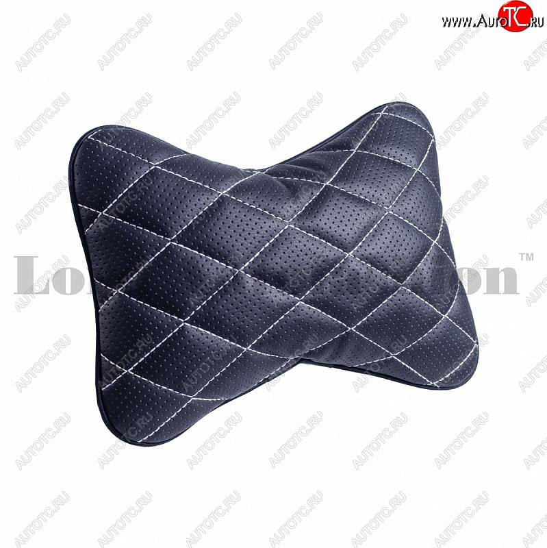 2 399 р. Подушка-косточка Lord Autofashion Ромб (экокожа, 2 шт.)   (Черный, строчка белая)  с доставкой в г. Кемерово