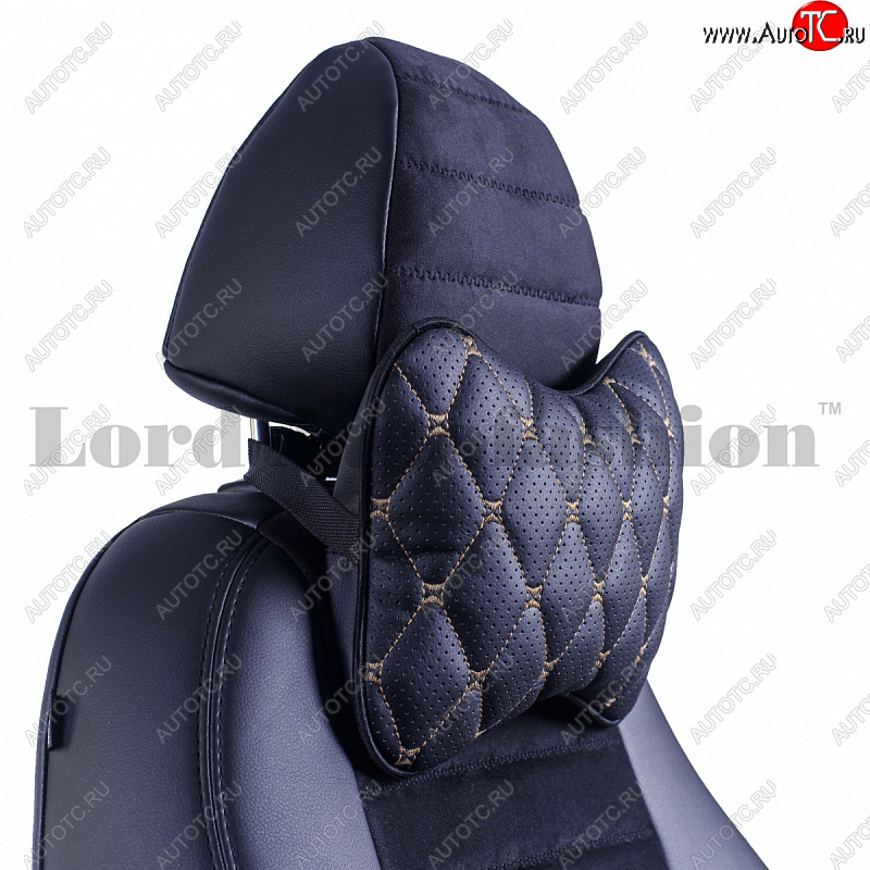 349 р. Подушка-косточка Lord Autofashion Байрон (экокожа, 1 шт.)   (Черный, строчка бежевая)  с доставкой в г. Кемерово
