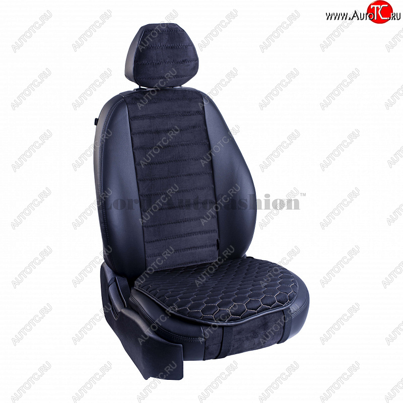 929 р. Подушка для сиденья универсальная Lord Autofashion Комфорт+ (велюр)   (Черный, строчка бежевая)  с доставкой в г. Кемерово