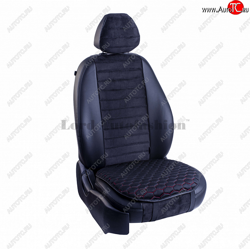 1 029 р. Подушка для сиденья универсальная Lord Autofashion Комфорт+ (велюр)   (Черный, строчка красная)  с доставкой в г. Кемерово