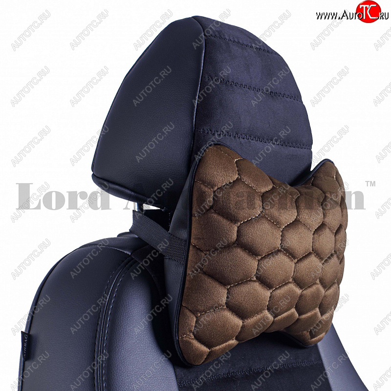 2 579 р. Подушка-косточка Lord Autofashion Соты (экокожа/велюр, 2 шт.)   (Коричневый)  с доставкой в г. Кемерово