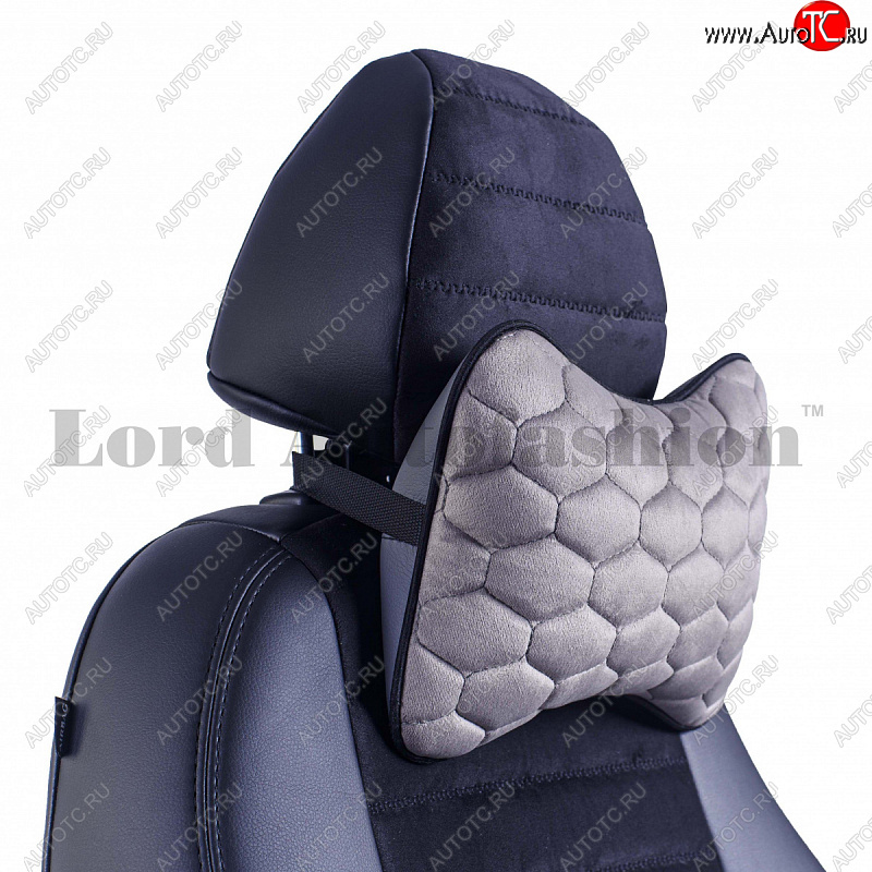 2 579 р. Подушка-косточка Lord Autofashion Соты (экокожа/велюр, 2 шт.)   (Серый)  с доставкой в г. Кемерово