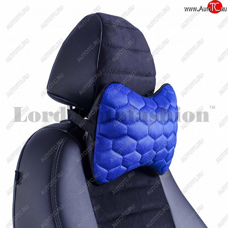 1 099 р. Подушка-косточка Lord Autofashion Соты (экокожа/велюр, 2 шт.)   (Синий)  с доставкой в г. Кемерово