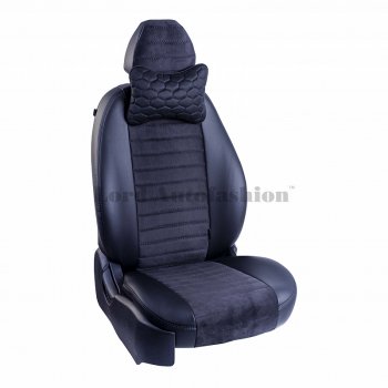 799 р. Подушка-косточка Lord Autofashion Соты (экокожа/велюр, 2 шт.) CITROEN C3 SX,SY рестайлинг (2016-2020) (Черный)  с доставкой в г. Кемерово. Увеличить фотографию 3