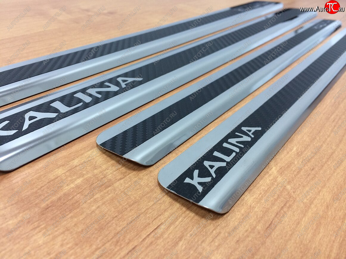 2 489 р. Накладки порожков салона INOX  Лада Калина ( 1118,  1117,  1119,  2192,  2194) - Калина Спорт ( 1119,  2192) (Нержавеющая сталь + карбон)  с доставкой в г. Кемерово