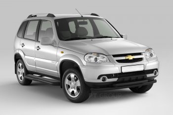 Порожки для ног из трубы Ø51 с алюминиевой фигурной площадкой Petroil Tuning Chevrolet Niva  2123 (2009-2020), Лада 2123 (Нива Шевроле) (2009-2021) (Сталь с полимерным покрытием в цвет: черный ❞Шагрень❝)