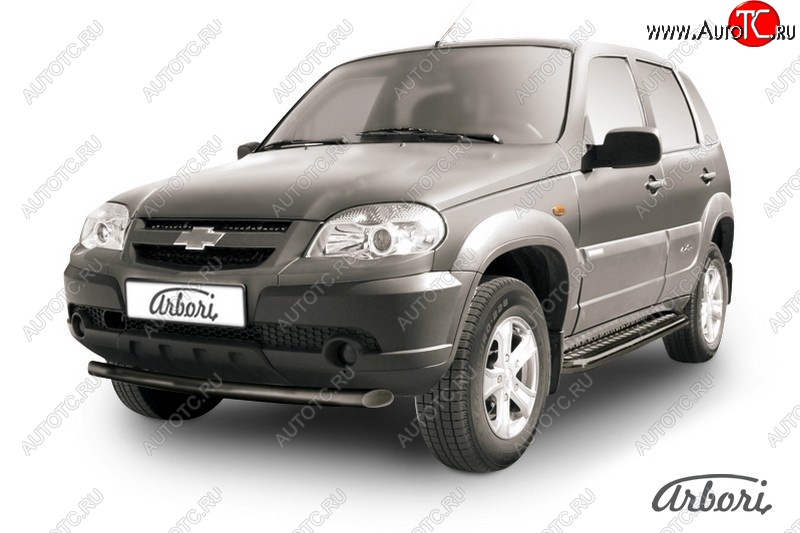 5 399 р. Защита штатных порогов Arbori (черная, d57 mm).  Chevrolet Niva  2123 (2009-2020), Лада 2123 (Нива Шевроле) (2009-2021)  с доставкой в г. Кемерово
