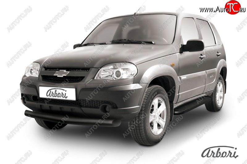8 549 р. Защита переднего бампера Arbori (черная, 1 труба d76 mm).  Chevrolet Niva  2123 (2009-2020), Лада 2123 (Нива Шевроле) (2009-2021)  с доставкой в г. Кемерово