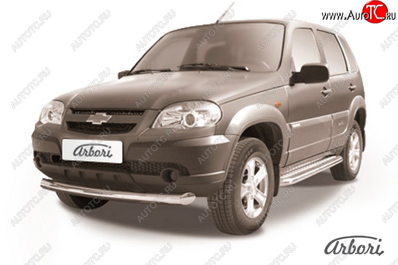 16 019 р. Защита переднего бампера Arbori (нержавейка, 1 труба d76 mm)  Chevrolet Niva  2123 (2009-2020), Лада 2123 (Нива Шевроле) (2009-2021)  с доставкой в г. Кемерово