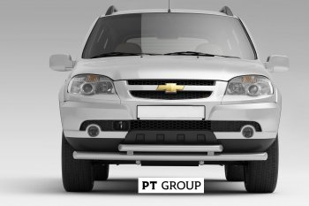 3 699 р. Защита переднего бампера двойная из труб d63/51 мм Petroil Tuning  Chevrolet Niva  2123 (2009-2020), Лада 2123 (Нива Шевроле) (2009-2021) (Сталь с полимерным покрытием, Черный (Шагрень))  с доставкой в г. Кемерово. Увеличить фотографию 2