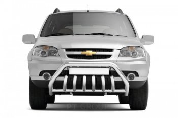 Защита переднего бампера высокая из труб d63/51 мм Petroil Tuning - Люкс Chevrolet Niva  2123 (2009-2020), Лада 2123 (Нива Шевроле) (2009-2021) (Нержавеющая полированная сталь)