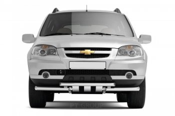 13 949 р. Защита переднего бампера двойная из труб d63/51 мм Petroil Tuning  Chevrolet Niva  2123 (2009-2020), Лада 2123 (Нива Шевроле) (2009-2021) (Нержавеющая полированная сталь)  с доставкой в г. Кемерово. Увеличить фотографию 2