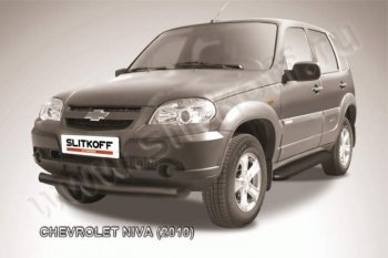 8 849 р. Защита переднего бампера Slitkoff (d76, черная)  Chevrolet Niva  2123 (2009-2020), Лада 2123 (Нива Шевроле) (2009-2021) (Цвет: серебристый)  с доставкой в г. Кемерово. Увеличить фотографию 1