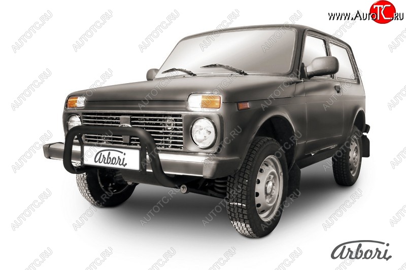9 349 р. Защита переднего бампера (низкая, черная, 1 труба d57 mm) Arbori Лада нива 4х4 2329 пикап (1995-2019)  с доставкой в г. Кемерово