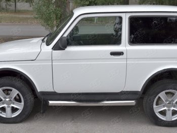 24 549 р. Защита порогов (Ø76 с проступью, нержавейка) SLITKOFF Лада нива 4х4 2121 Урбан (2019-2021) (вариант 1)  с доставкой в г. Кемерово. Увеличить фотографию 3