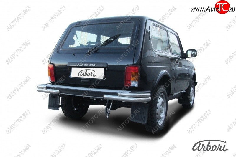 9 749 р. Защита заднего бампера (уголки, нержавейка, 2 трубы d57 и 42 mm) Arbori  Лада Нива 4х4  2121 - нива 4х4 ( 2121,  2131)  с доставкой в г. Кемерово