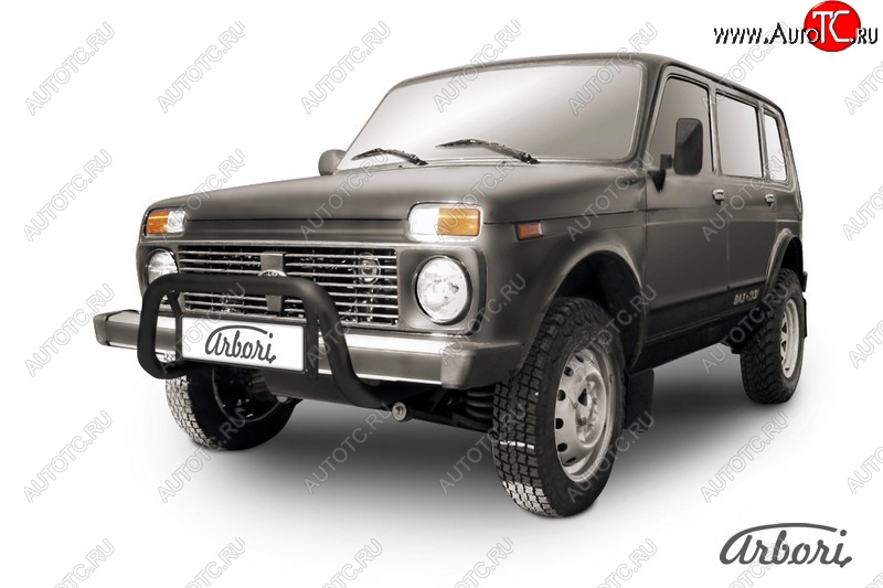8 999 р. Защита переднего бампера Arbori (низкая, черная, 1 труба d57 mm). Лада нива 4х4 2121-80 ФОРА (1995-2011)  с доставкой в г. Кемерово