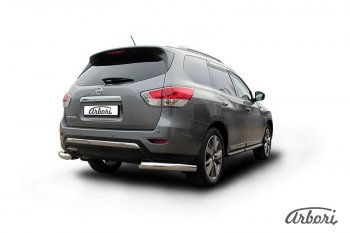 18 449 р. Защита заднего бампера Arbori (уголки, нержавейка, 1 труба d76 mm).  Nissan Pathfinder  R52 (2012-2017) дорестайлинг  с доставкой в г. Кемерово. Увеличить фотографию 2