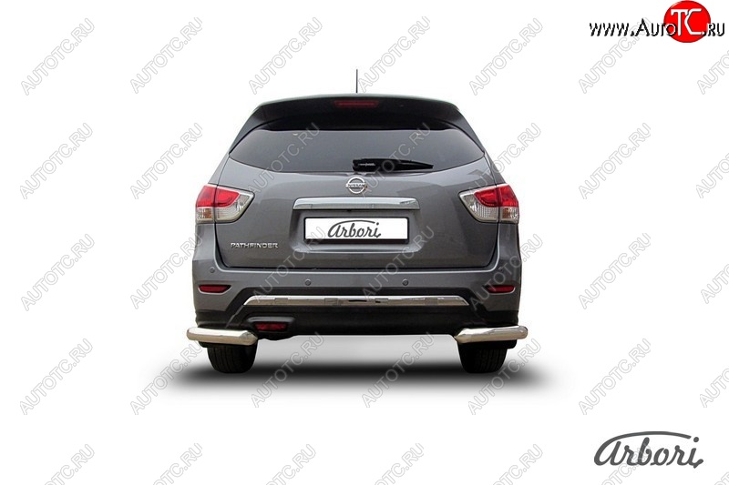 18 449 р. Защита заднего бампера Arbori (уголки, нержавейка, 1 труба d76 mm).  Nissan Pathfinder  R52 (2012-2017) дорестайлинг  с доставкой в г. Кемерово