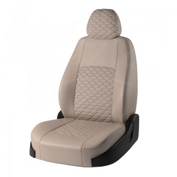 Чехлы для сидений Lord Autofashion Турин Соты (экокожа) Лада Веста  2180 - Веста Кросс ( SW 2181,  2180) (Бежевый, вставка Бежевая, строчка Бежевая)