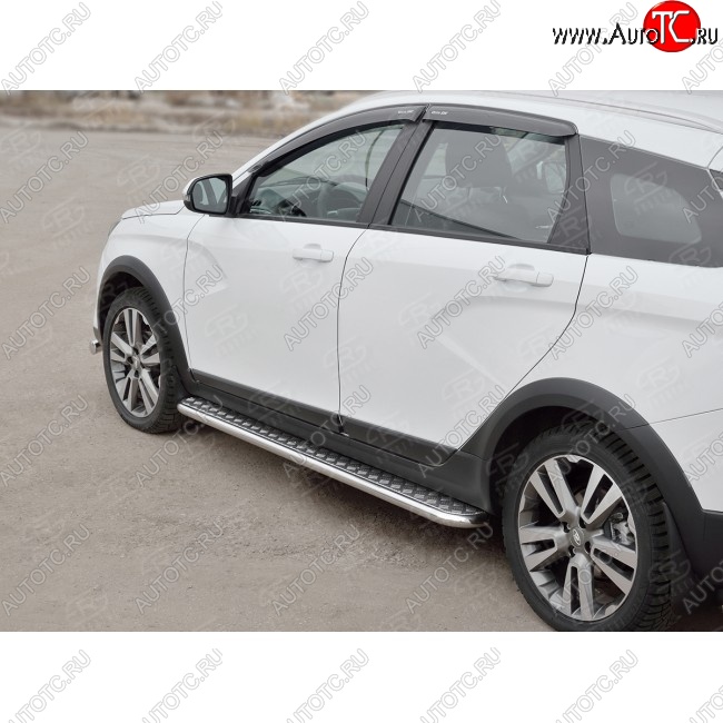 22 999 р. Широкая защита порогов с трубой d42 мм SLITKOFF v2  Лада Веста  SW 2181 (2017-2022) универсал дорестайлинг  с доставкой в г. Кемерово