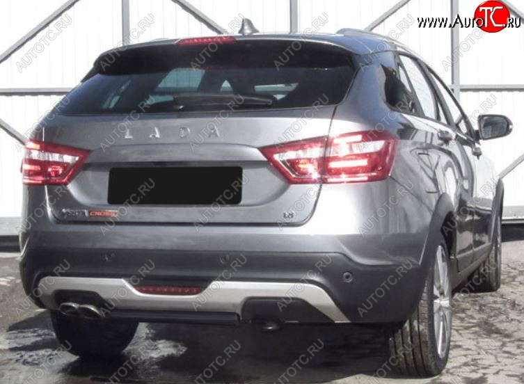3 999 р. Защита заднего бампера Cross Slitkoff (короткая, d42)  Лада Веста  SW 2181 (2017-2022) универсал дорестайлинг (Сталь с полимерным покрытием. Цвет: чёрный)  с доставкой в г. Кемерово