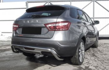 Защита заднего бампера Cross Slitkoff (скоба, d42) Лада Веста  SW 2181 (2017-2022) универсал дорестайлинг