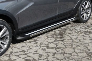 Пороги алюминиевые Slitkoff Лада Веста  SW 2181 (2017-2022) универсал дорестайлинг (Luxe Black)