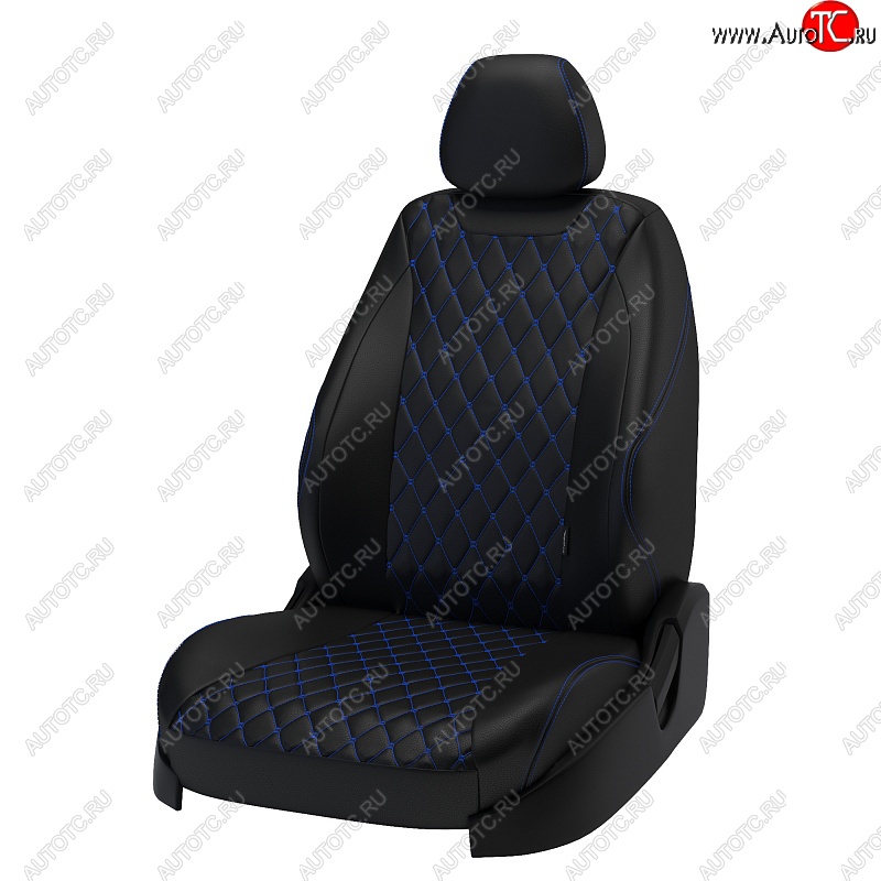 13 949 р. Чехлы для сидений Lord Autofashion Байрон (экокожа) Лада Веста SW 2181 универсал дорестайлинг (2017-2022) (Чёрный, вставка чёрная, строчка синяя)  с доставкой в г. Кемерово