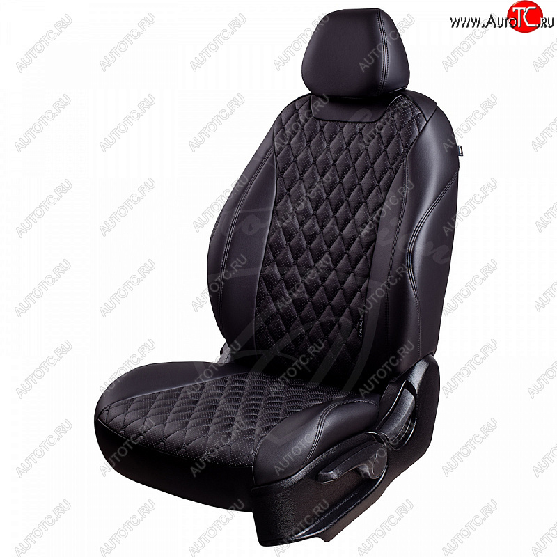 13 949 р. Чехлы для сидений Lord Autofashion Байрон (экокожа, раздельная спинка, подлокотник, 3 Г-образных подголовника) Лада Веста SW 2181 универсал дорестайлинг (2017-2022) (Черный, вставка черная, строчка черная)  с доставкой в г. Кемерово